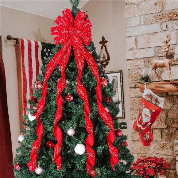 Christmas Tree Topper Christmas Wreath Bow, 52 * 13 inches Tree Toppers Bow - Picture 5 of 7